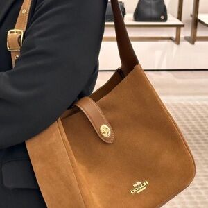 Coach Brown Suede Bag with Gold Accents